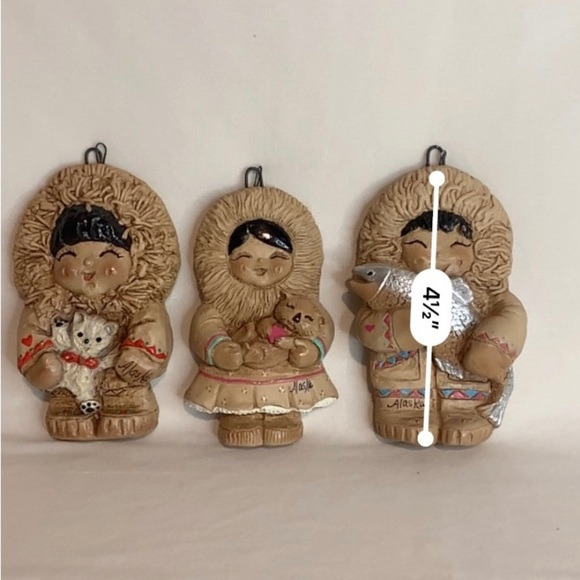 Eski Moppets Set Of Three Handcrafted and Handpainted Ornaments - made in Alaska - Picture 2 of 4
